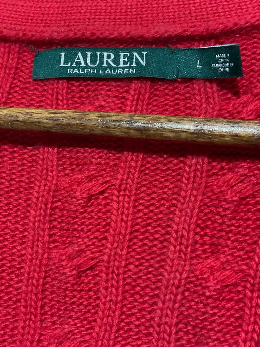Lauren Ralph Lauren Cable Knit Cardigan Sweater Large Red Wool Blend Preppy - Picture 4 of 4